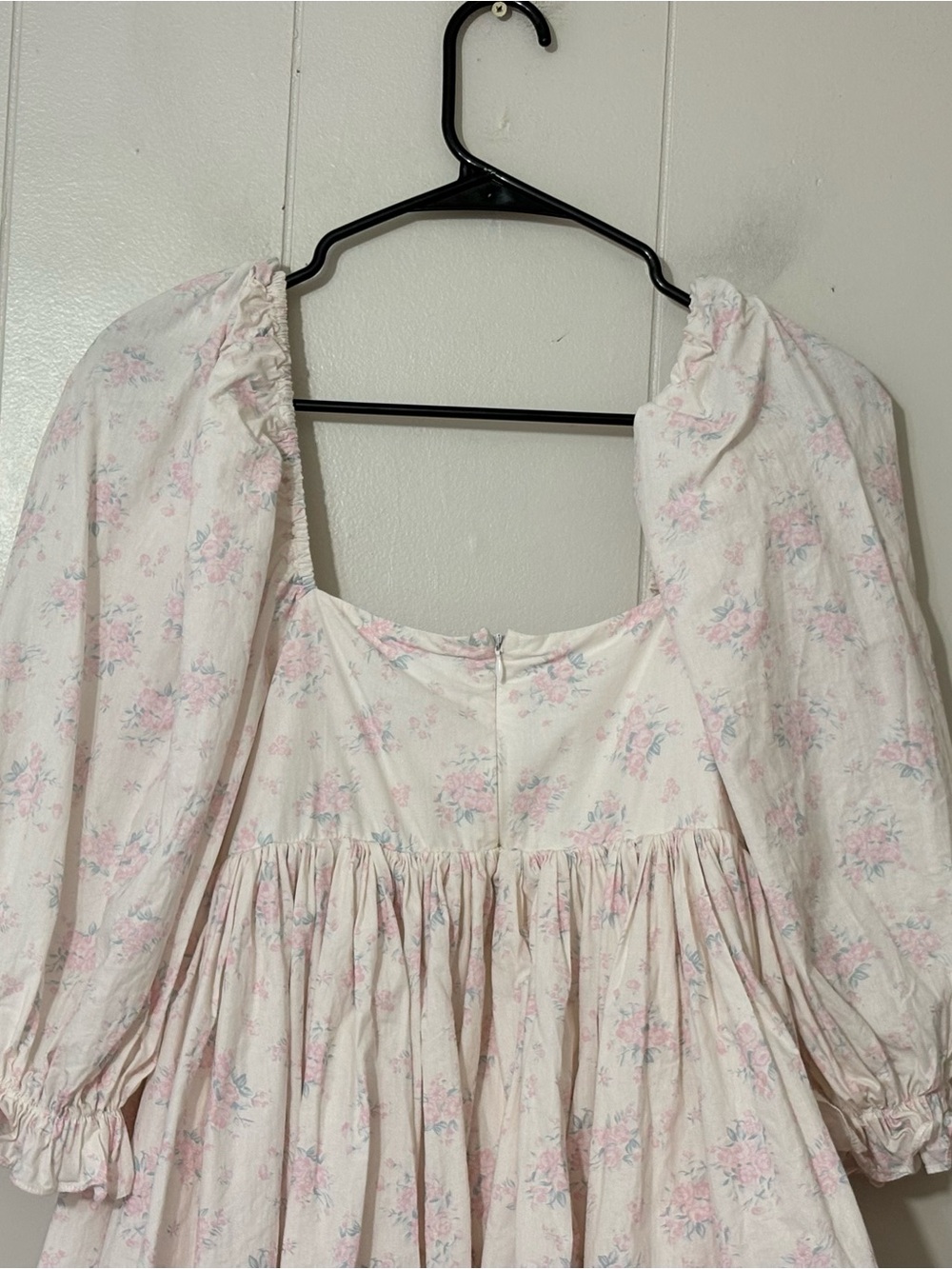 Mable Floral Puff Sleeve Square Neck Mini Dress White Pink Cottagecore S - Picture 10 of 11